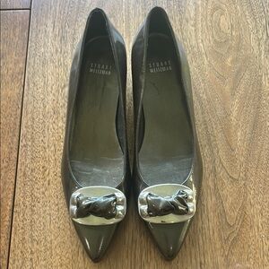 Stuart Weitzman Pewter Patent Leather Kitten Heels